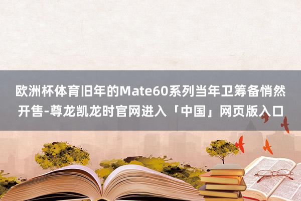 欧洲杯体育旧年的Mate60系列当年卫筹备悄然开售-尊龙凯龙时官网进入「中国」网页版入口