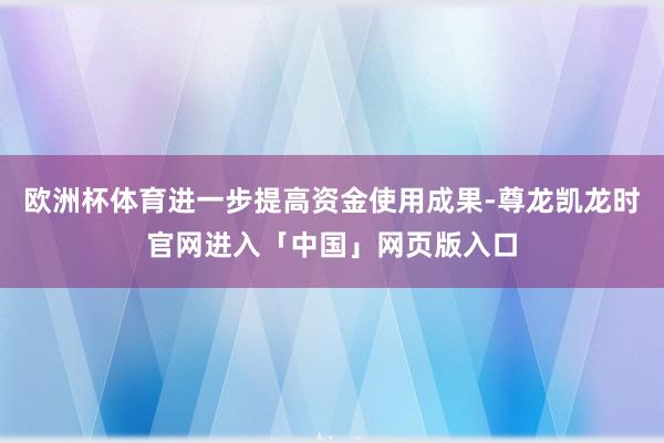 欧洲杯体育进一步提高资金使用成果-尊龙凯龙时官网进入「中国」网页版入口