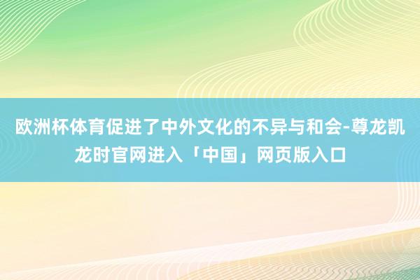 欧洲杯体育促进了中外文化的不异与和会-尊龙凯龙时官网进入「中国」网页版入口