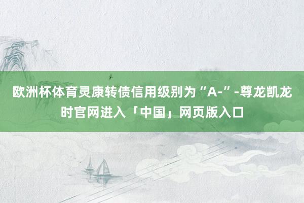 欧洲杯体育灵康转债信用级别为“A-”-尊龙凯龙时官网进入「中国」网页版入口